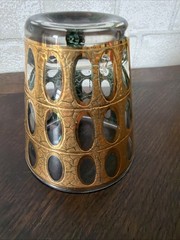 VTG Culver PIZA Green & Gold Old Fashioned Tumbler 4 1/8” T Mid Century Modern