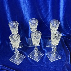 6 Antique Signed HAWKES Crystal Cordial Glasses Gravic Fruit 5 3/8” RARE