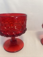Ruby Red Glass Eye Winker Pattern Tall Sherbert EyeWinker Vintage Set Of 2