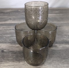VTG Anchor Hocking Smoke Gray Rocks Glasses Set of 4 Leaf Acorn MCM Tumblers 3″