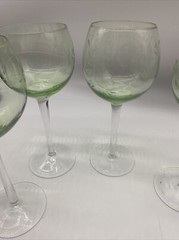 Vintage Etched Green Tint Wine Glasses X5 1930