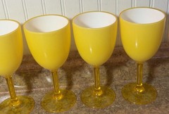 vintage (LOT OF 5) RETRO LEMON YELLOW GLASSES w/STEMS hard plastic STEMWARE rare
