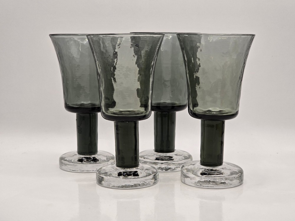 Goran Warff Pukeberg Sweden Set of 4 Glasses Rustica Black Smoke Vintage 1960s