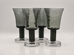 Goran Warff Pukeberg Sweden Set of 4 Glasses Rustica Black Smoke Vintage 1960s