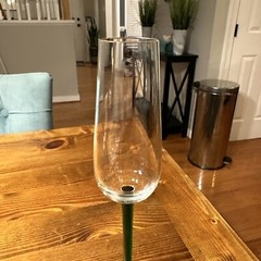 Vintage 12in Tall Green Stem Wine Champagne Glass with Classic Thin Stem