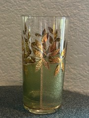 MCM Culver Highball Glass 22k Gold Trees Green/Clear Glass 5 1/2″ Excellent