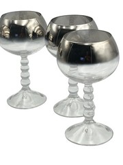 Set Of 4 Vintage MCM Silver Ombre Fade Glass Goblets Ball Stem Barware M Sticker