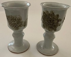 Stone House Pottery Vermont Goblets Pair Studio Art Stoneware Chalice 7.75in