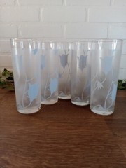 Set of 5 Luminarc Blue Bells Glasses Vintage Highball Collins Long Drink Rare
