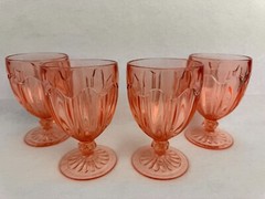 4 Anchor Hocking Pink Glass Colonial Knife & Fork Footed Tumbler Goblet 5 1/4″