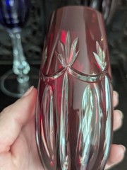 Vtg Ajka Rene Ruby Red Cut Clear Bohemian Crystal Champagne Flute Stemware Glass