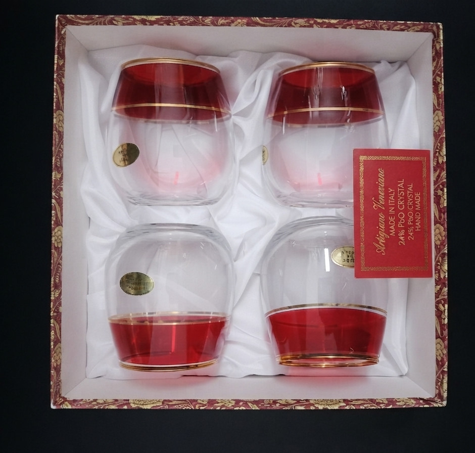 Cristalleria Fratelli Fumo Wine Glasses Set Of 4 Art Decor Made In Italy NIB
