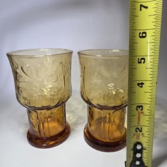 vtg set of 2 libbey amber glass country garden daisy flower 5” boho water tumble