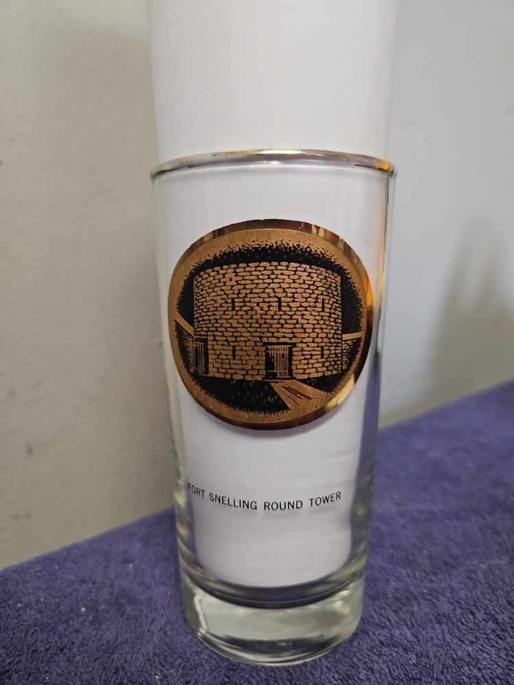 Vintage Fort Snelling Round Tower Glass. Gold Gilt