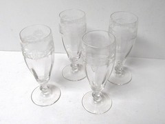 Vintage Etched Glass Footed Champagne Flutes 5-3/4″ Barware – Set of 4