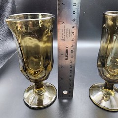 Duz Crystal Detergent Promo Stemware Vintage Pair of Goblets Smoke Brown