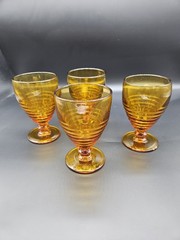 4 Amber Low Water Goblets Glasses Beehive Penny Line Paden City Wine Parfait