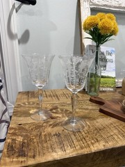 Morgantown Mayfair Pattern 1940’s Set Of 2 Etched Glass Water Goblets 7 5/8″