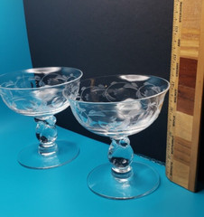 Heisey Glass Lariat Champagne/Tall Sherbet Glasses w/ Moonglo cutting- set of 2