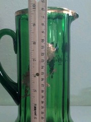 MCM Green w/Gold Flowers Bohemia Glass Pitcher and 6 Matching Tumblers⚜️