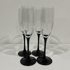 Vintage Luminarc France Black Stem Crystal Champagne Flutes Set of 4