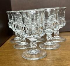 6 Tiffin-Franciscan King’s Crown Clear Glass Thumbprint claret wine 3.75″ VTG