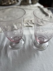 Vintage Set of 2 Lenox Heather Pink Etched Crystal Glasses 6”