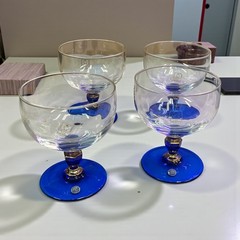 Cristallerie Line set of 4 dessert glasses with cobalt blue and gold stems