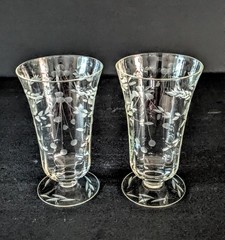 Vintage Set of 2:Etched Floral Footed Paneled Iced Tea glasses