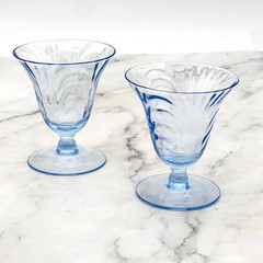 2 Cambridge Caprice Moonlight Blue Stem Footed Cocktail Glasses 3 3/4″ Pristine