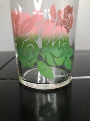 Set Of 5 Vintage Federal Glass Drinking Glasses Tumblers Pink Roses to Green