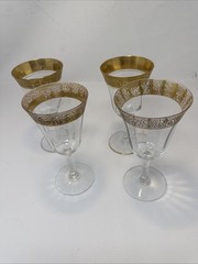 4 – Tiffin Franciscan Rambler Rose 6 3/4″ Water / Wine Glasses – Heavy Wear