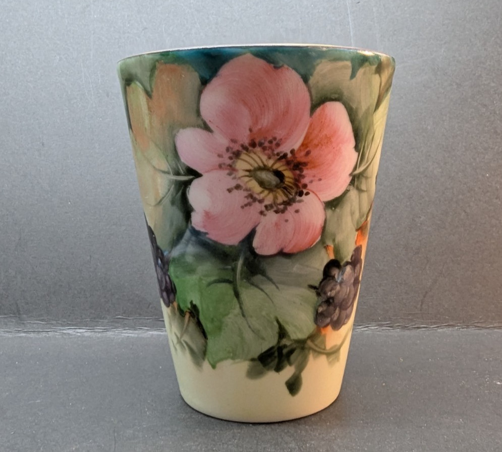Vintage Hand Painted Porcelain Tumblers Floral Design Signed Made in Japan 3.5″