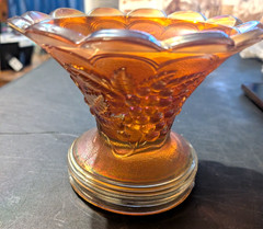 vintage imperial carnival punch bowl stand iridescent orange 5.5″