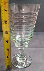 4 Vintage Libbey Sirrus Spanish Green Water Goblets Ribbed Design/Spool Stems