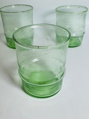 Vintage Handblown Green Juice Glasses Tumblers Depression 3”Lot Set Of 6
