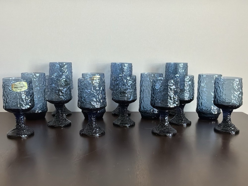 Set Of 14 Lenox Impromptu Hand Blown Blue Crystal Wine Tumbler Water Glasses