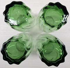 4 Anchor Hocking Central Park Ivy Green Iced Tea Set Swirl Wave Flat Tumbler Lot