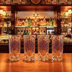 Culver Glass Jeweled Peacock Highball Tumblers Set of Four
