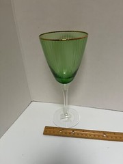 A&B Home Green Ripple With Gold Rim Wine Glass Goblet 9”.