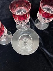 Vintage Tiffin Kings Crown Ruby Red Wine Goblets Set of 4 Thumbprint Glass