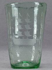 Vintage Continental Stiegel Style Reproduction Engraved Ship Pontiled Flip Glass