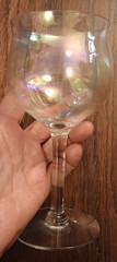 Vtg lot Optic Luster Iridescent Stem Wine Glass set of 2 Goblets Curved Lip 6.5″