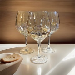 VTG PIER 1 Amber Golden Luster Crackle Glass Wine Goblets 8.5” x 2.75” SET OF 3