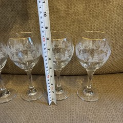 4 ARBY’S 8″ Wine Goblets Frosted Christmas Winter Snow Pine Trees Gold Rim #2