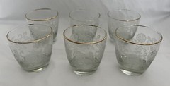 Vintage Libbey Raised Floral Lace Gold Rimmed Drinking Glasses 8oz Set of Six