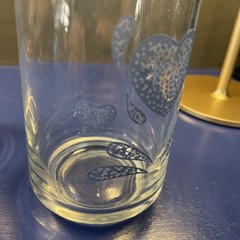 VTG Corelle Corning Sponge Blue Hearts 2 Drinking Tumbler Glasses Cottage Granny
