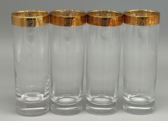 4 CELLINI LONG DRINK TALL HIGHBALL GLASSES HAND DECORATED 24 KT GOLD ITALY Box