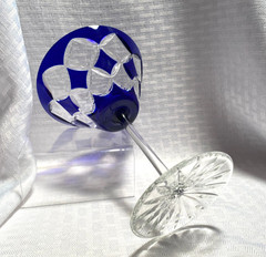 AJKA CHELSEA COCKTAIL GLASS COBALT BLUE CUT TO CLEAR CRYSTAL HUNGARY BOHEMIAN