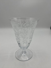 Lacy Needle Etch Optic Water Iced Tea Glass Goblet Pair 5 5/8″ Tall